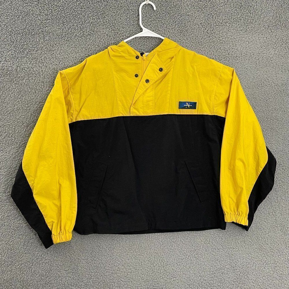 VTG Nautica Windbreaker Youth Boys XL(20) Yellow Navy 1/4 Zip Rain Pullover
